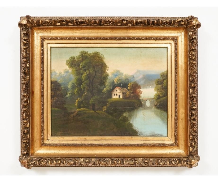 Framed oil on canvas summer landscape
