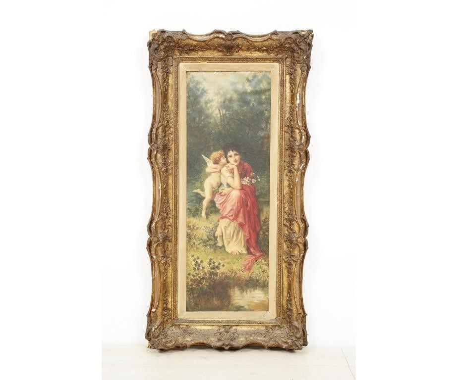 Victorian oil on canvas of a cherub 28a25f