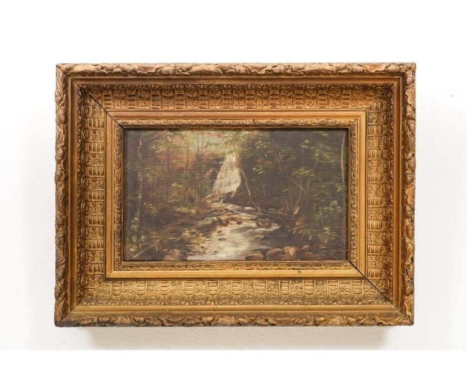 Small oil on canvas of a stream in the