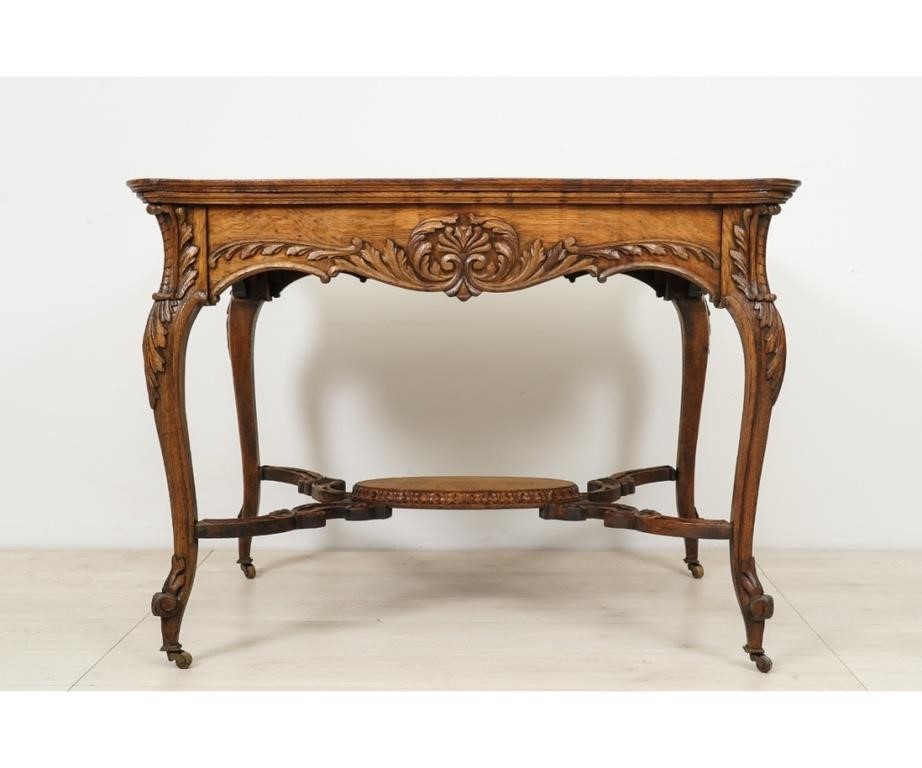 Oak center hall table, circa 1900,