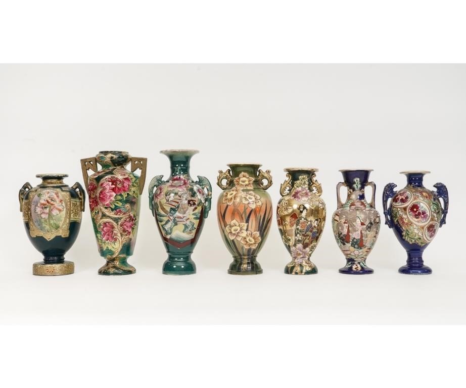 Seven Japanese ceramic vases, circa