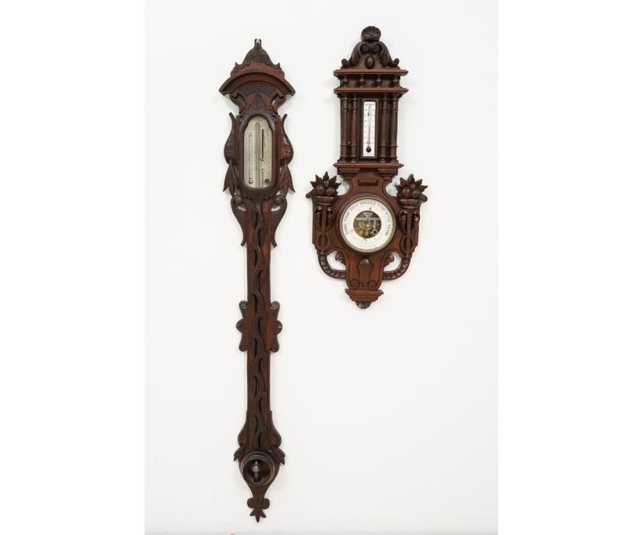 Victorian carved walnut barometer by