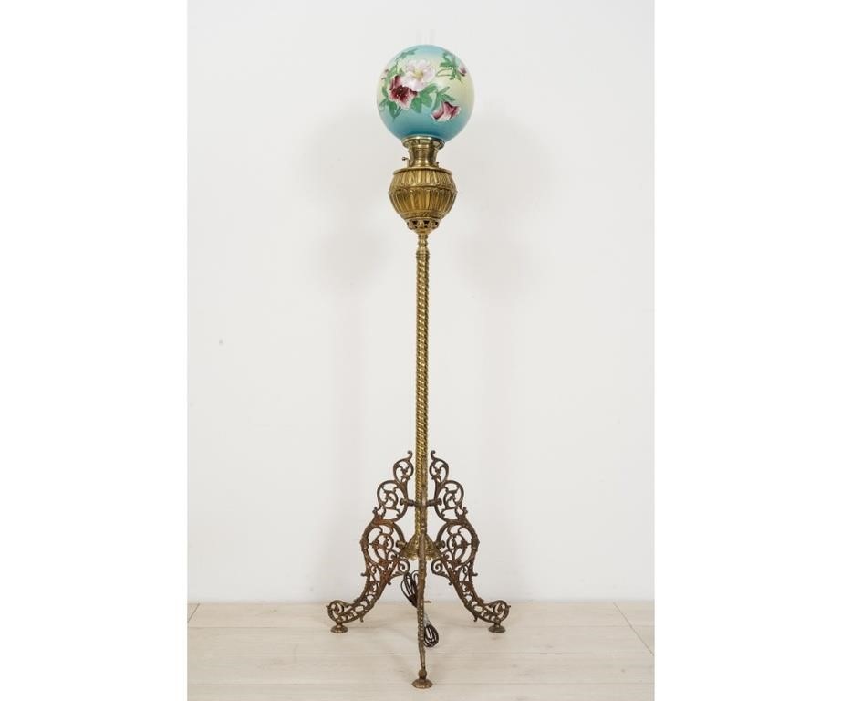 Victorian brass piano parlor lamp, converted