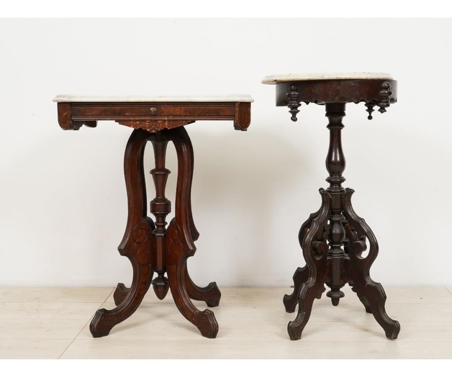 Victorian walnut marble top table;