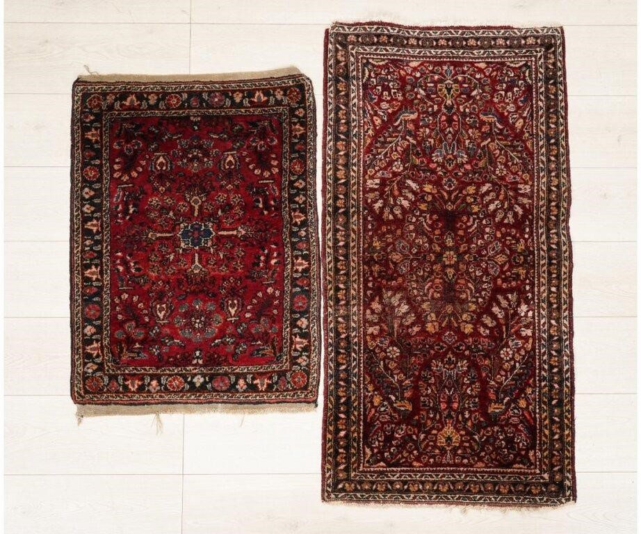 Two Sarouk mats each with red fields 28a2c0