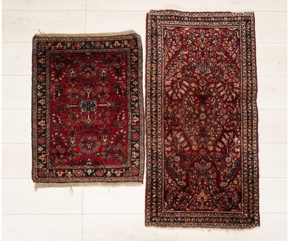 Two Sarouk mats each with red fields