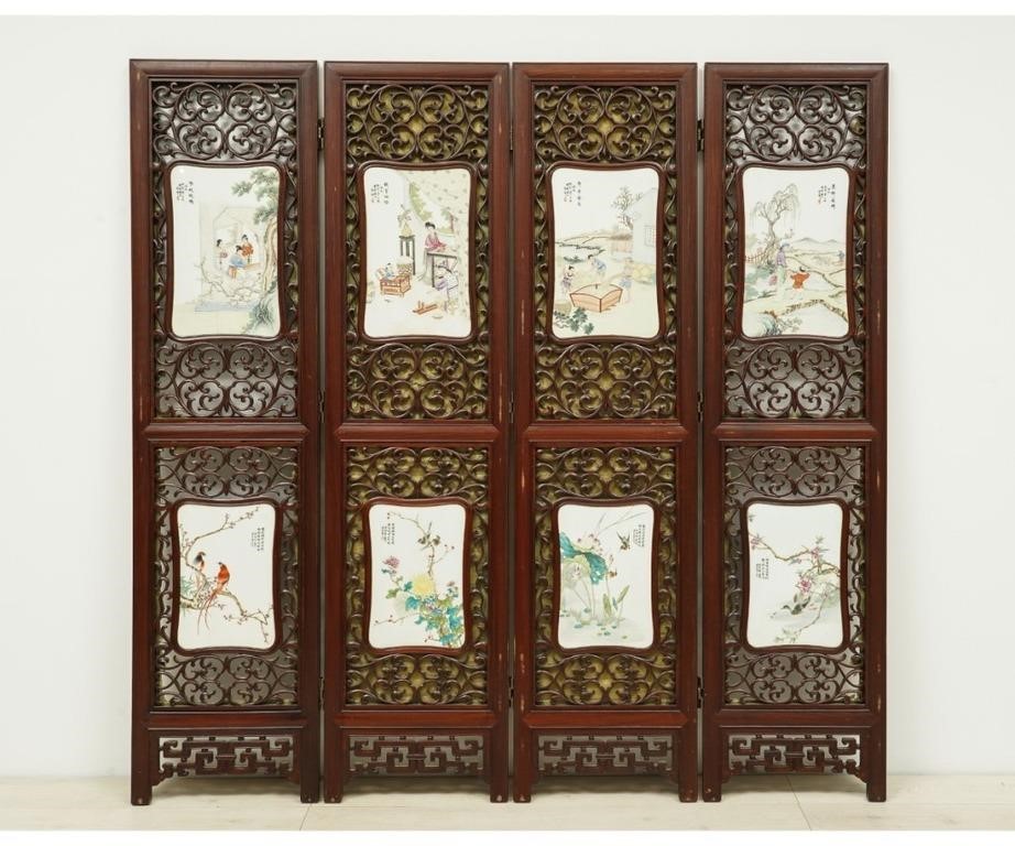 Chinese carved four panel screen  28a2ce