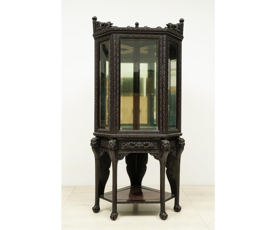 Asian black carved two piece cabinet 28a2c6