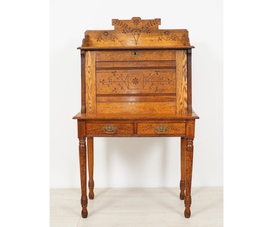 Eastlake oak plantation desk with