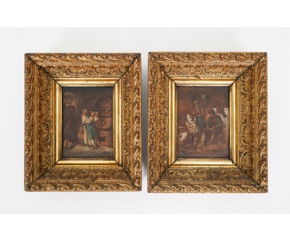 Pair of oil on wood panels, probably