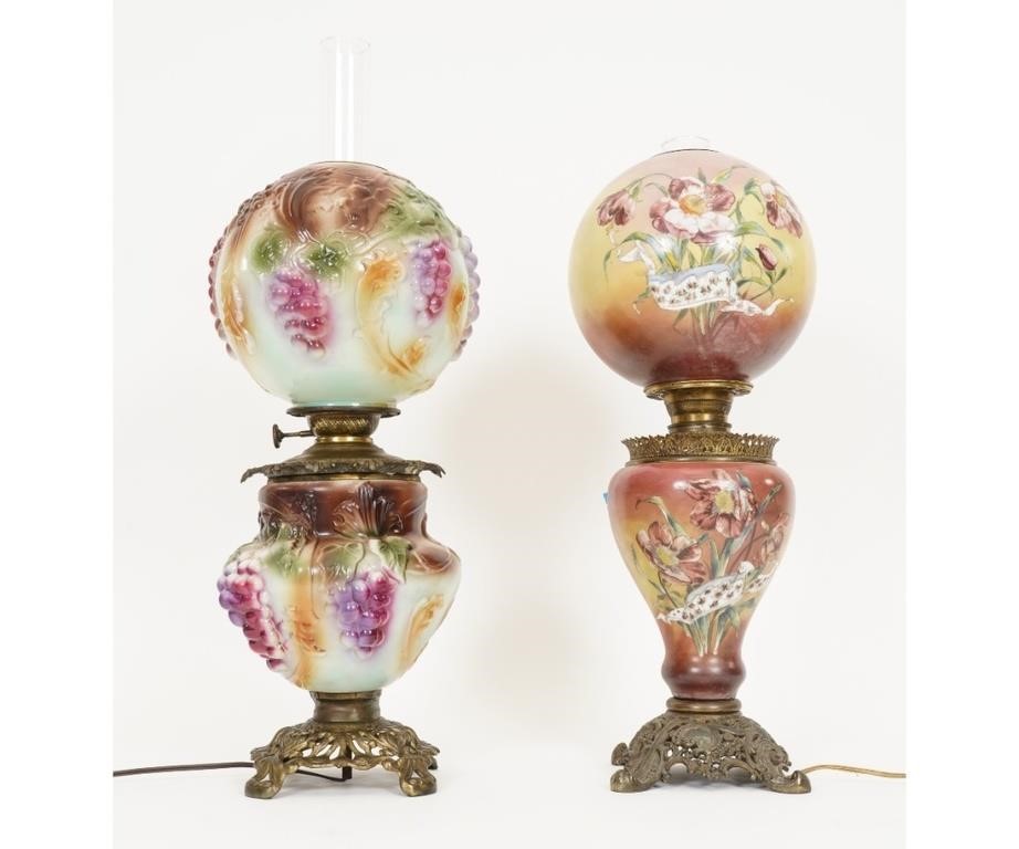 Two GWTW lamps, late 19th c., converted