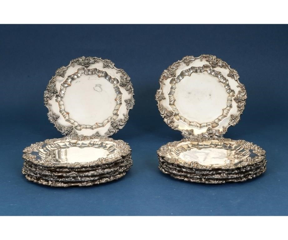 Set of eleven silverplate plates