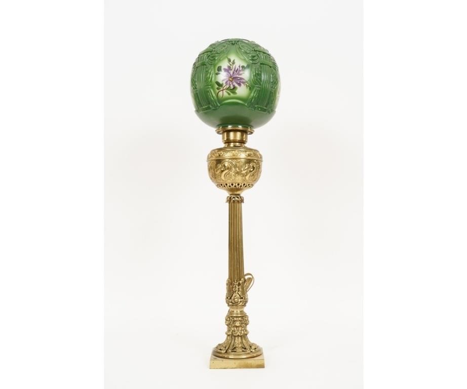 Brass GWTW lamp with green shade, converted