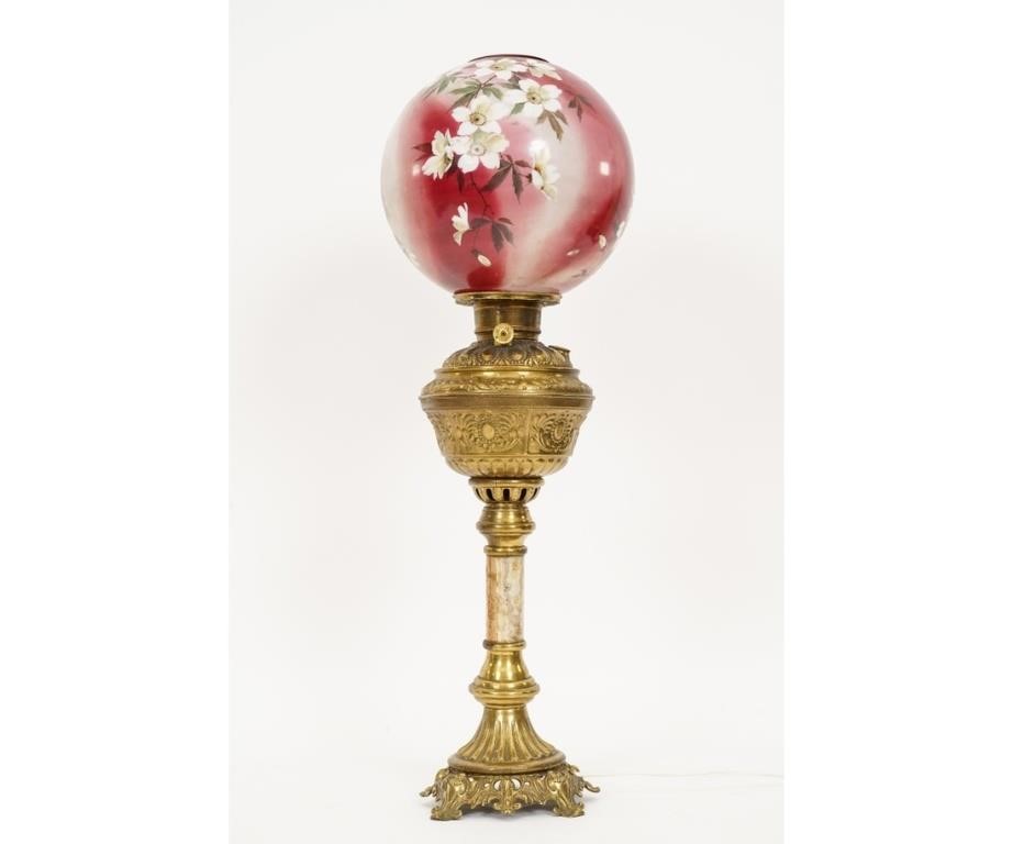 Brass GWTW lamp with marble column,