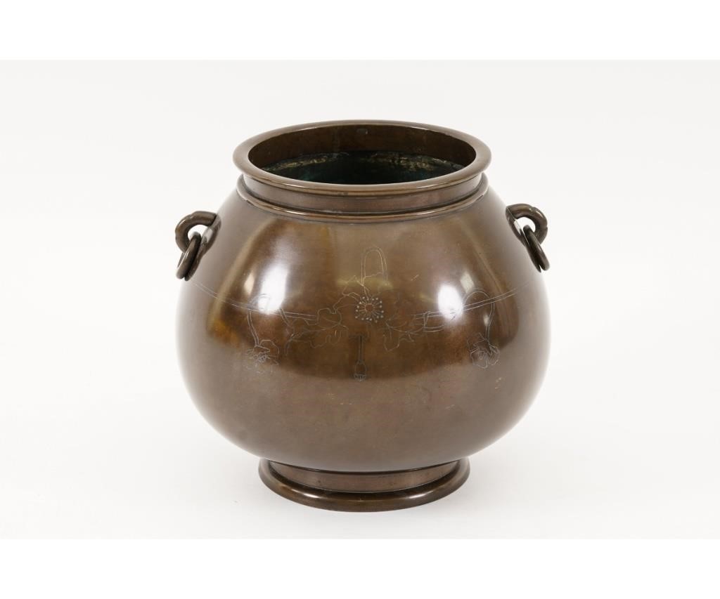 Asian bronze vase with delicate silver