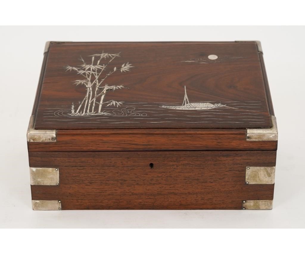 Asian wooden jewelry box, circa