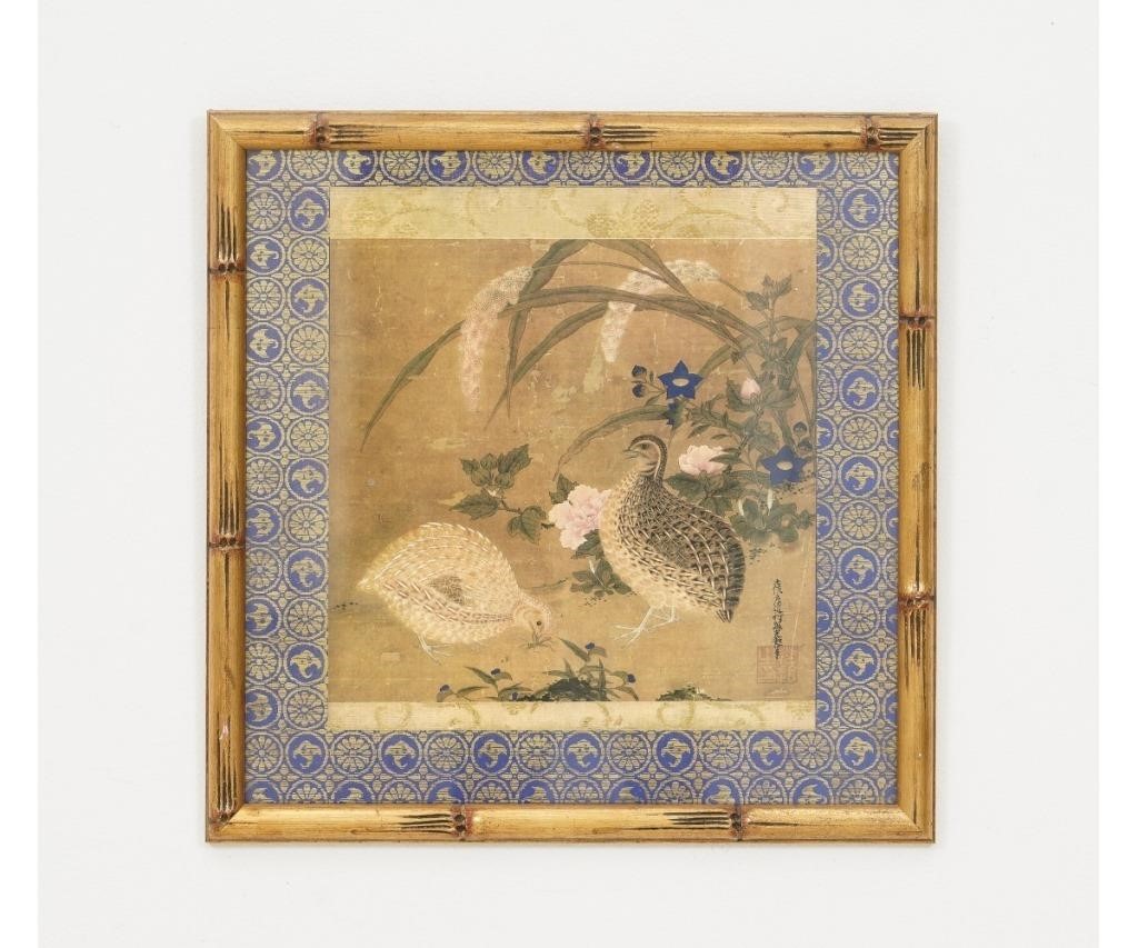 Japanese print of quails and flowers  28a399