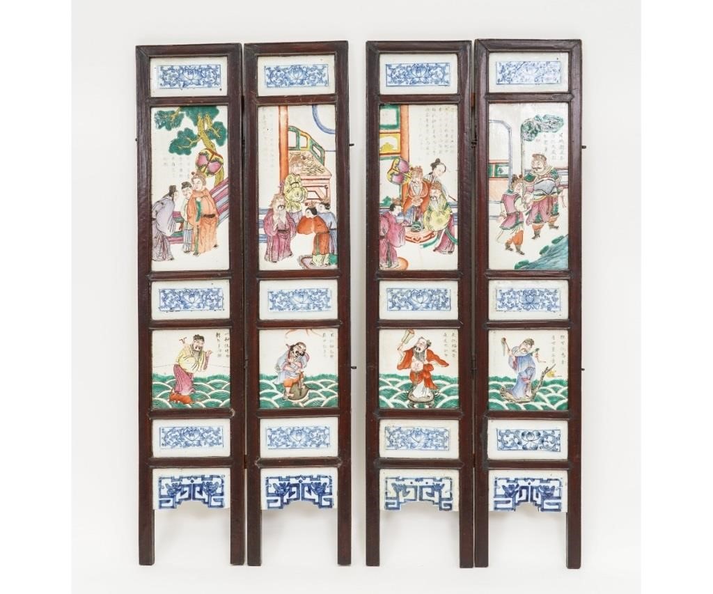 Four small Chinese wood framed panels,