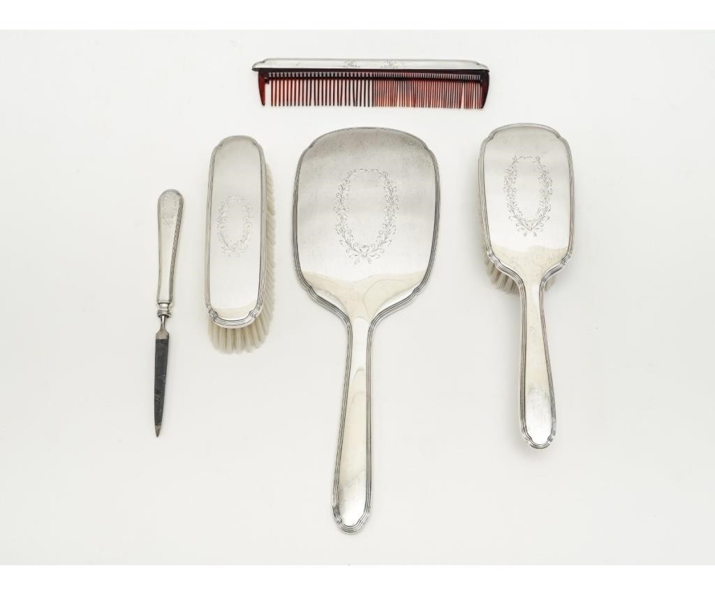 Five piece sterling silver dresser set