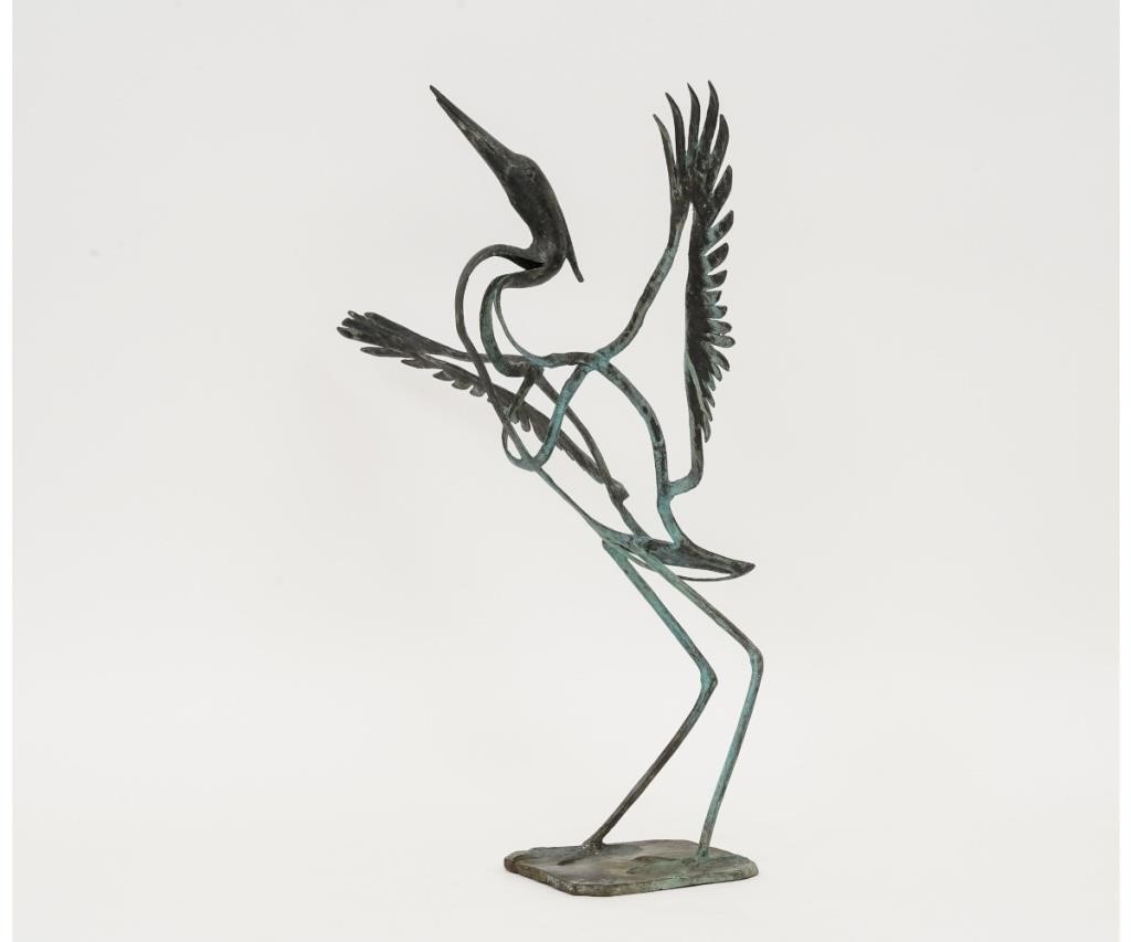 Bronze verdigris of a flying Heron  28a472