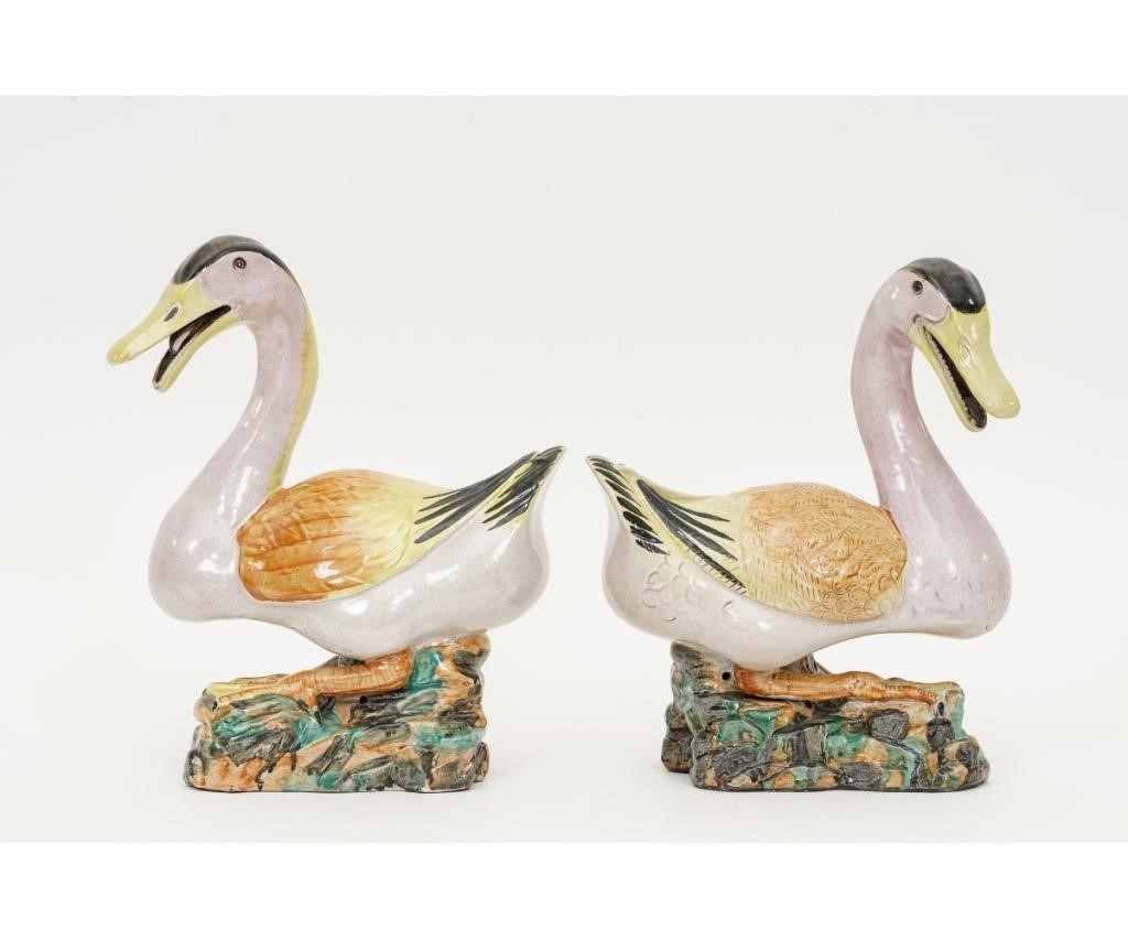 Pair of colorful Chinese porcelain ducks,