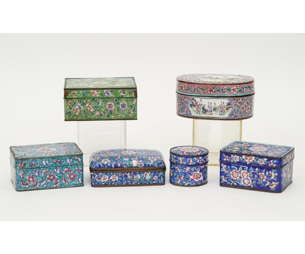 Six Chinese enamel on copper boxes,