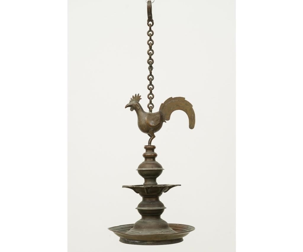 Indian Deccan bronze hanging oil lamp,