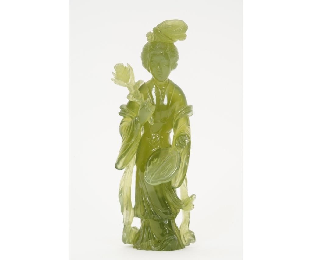 Chinese carved spinach jade figure 7 h 28a4b9