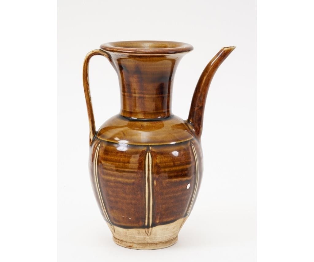 Chinese brown glazed ewer decorated