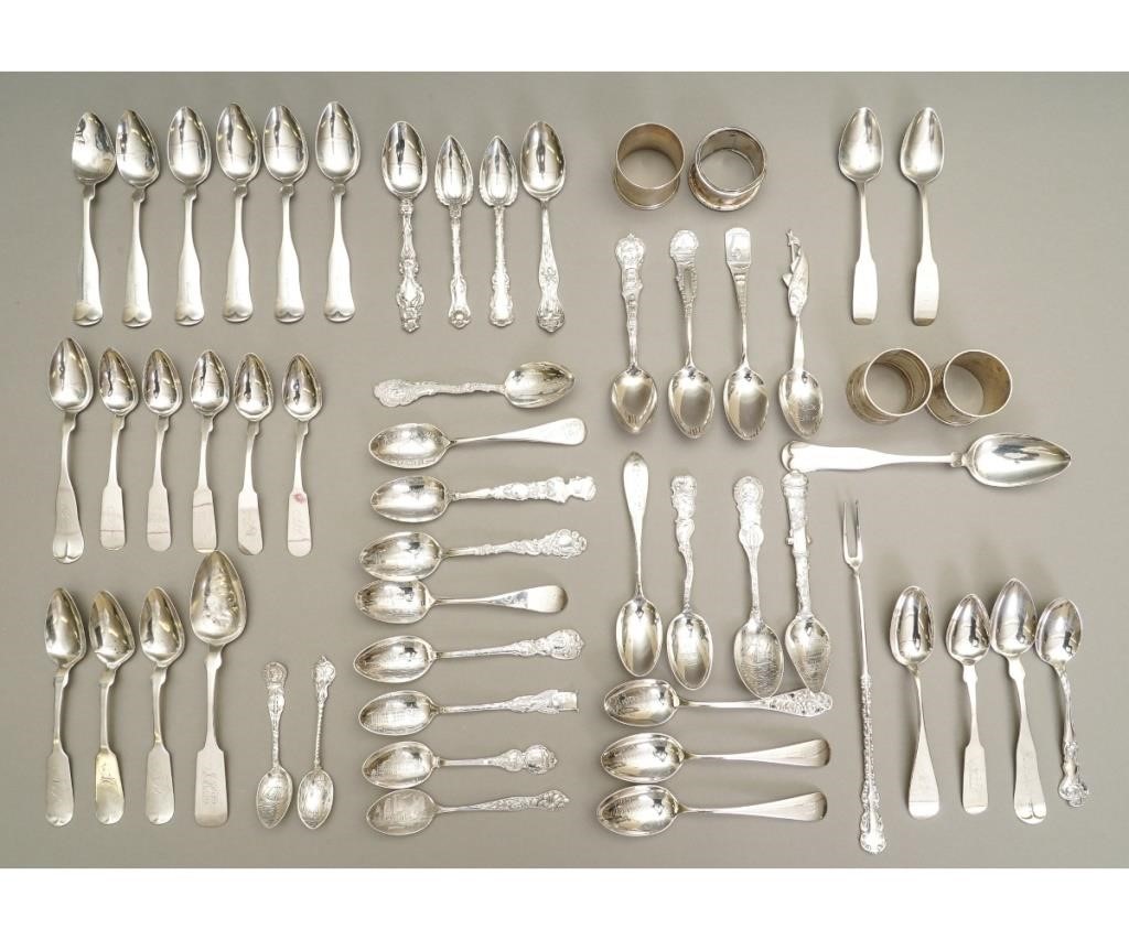 Coin and sterling silver spoons, various