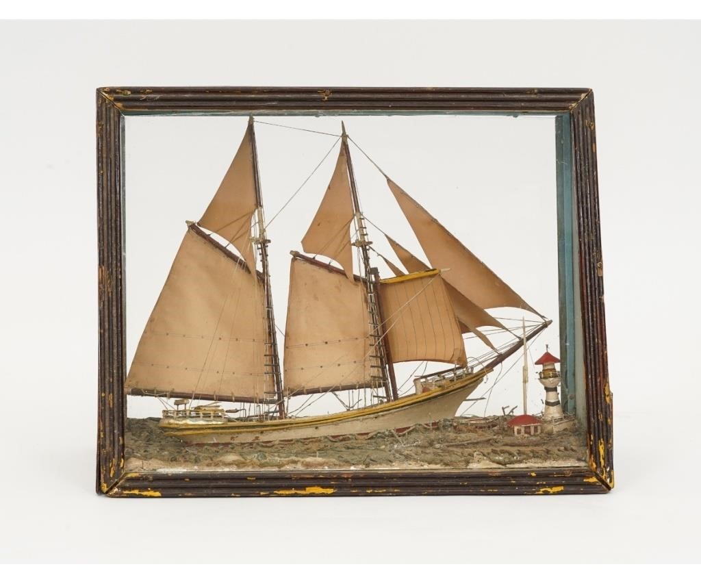 Ship diorama of a two-masted schooner