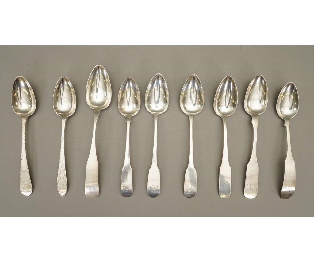 Nine early large coin silver spoons 28a52b