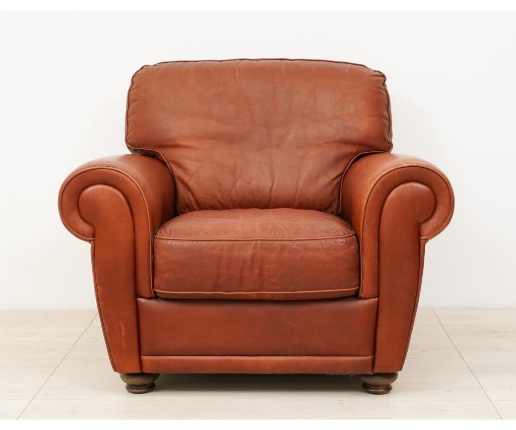 Stitched leather club chair with