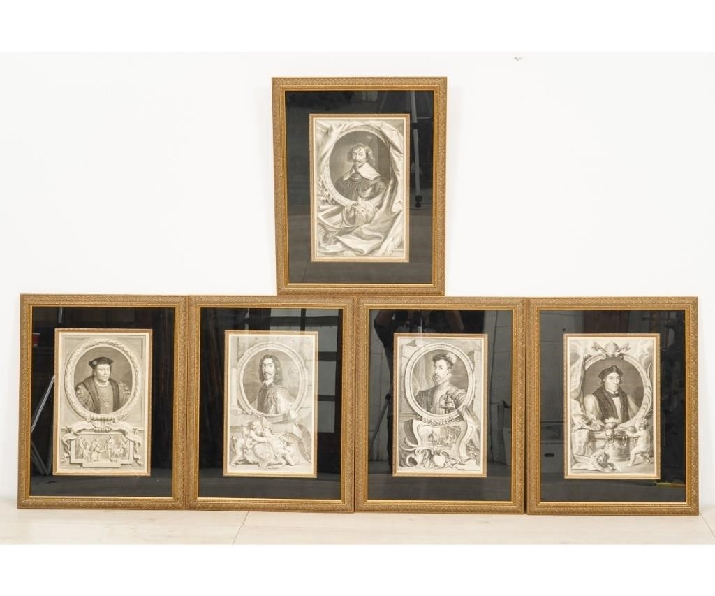 Eighteen framed and matted lithographs