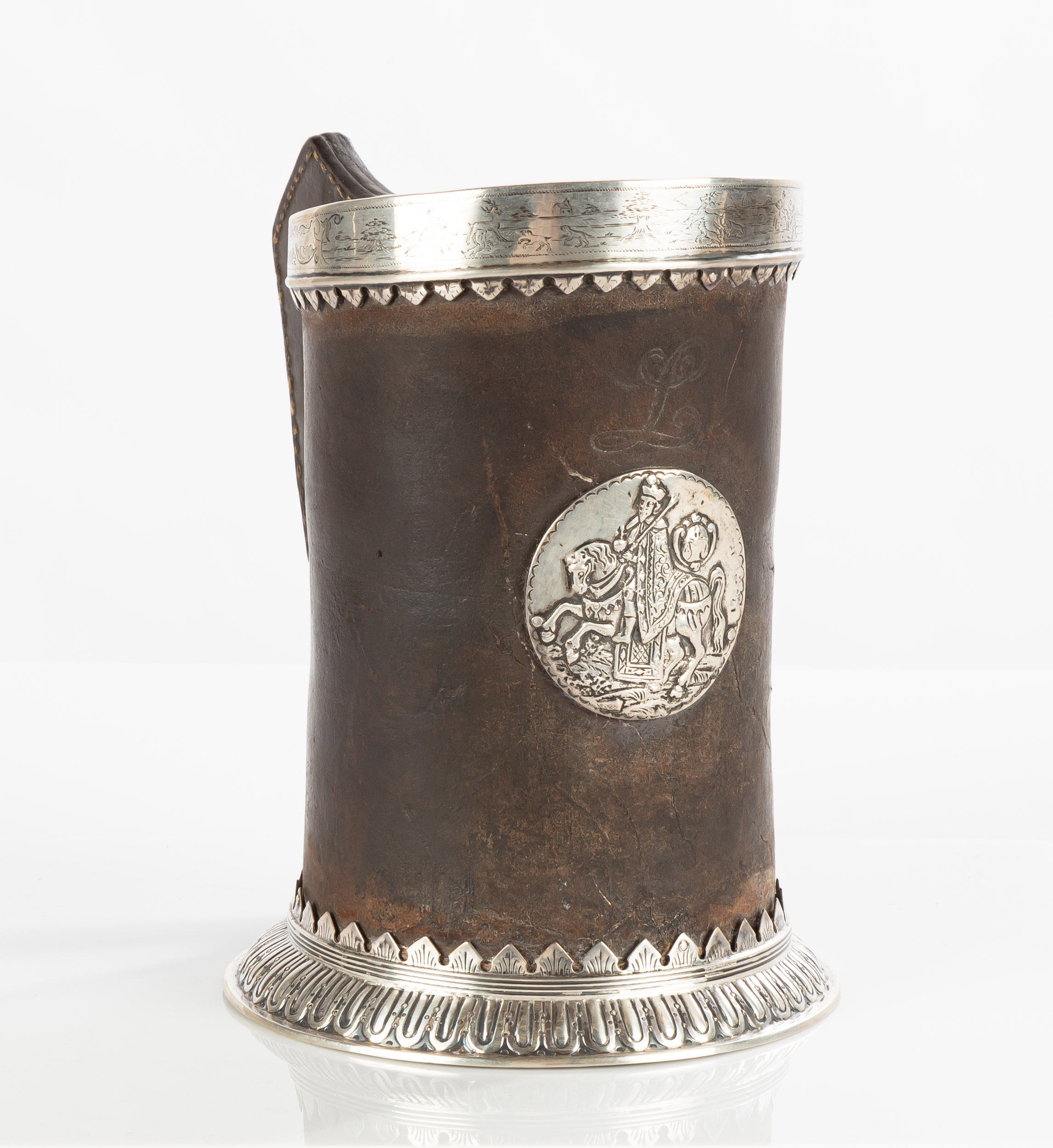 18TH CENTURY SILVER-MOUNTED BLACKJACK