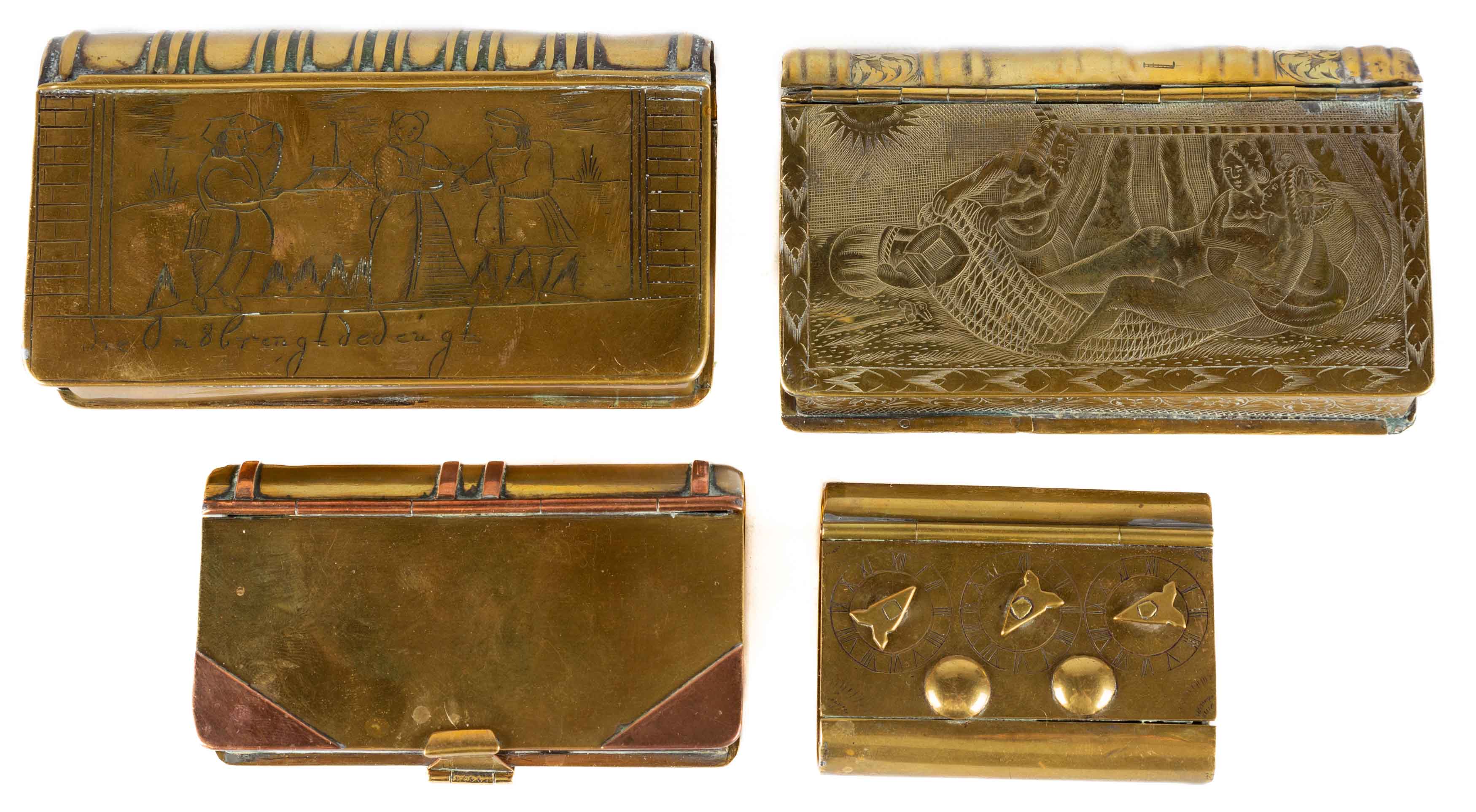 (4) DUTCH BRASS TOBACCO BOXES 18th/19th