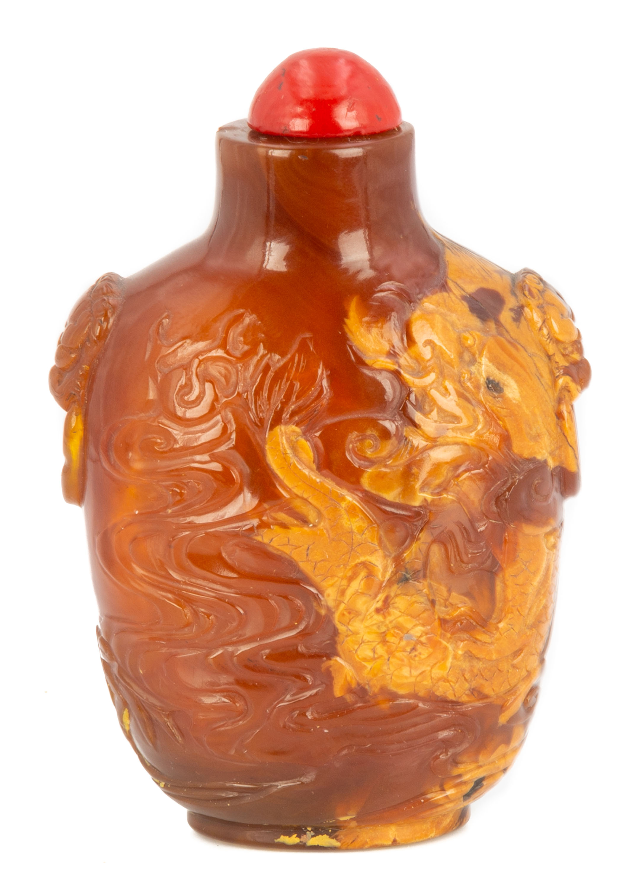 CHINESE AMBER SNUFF BOTTLE Carved