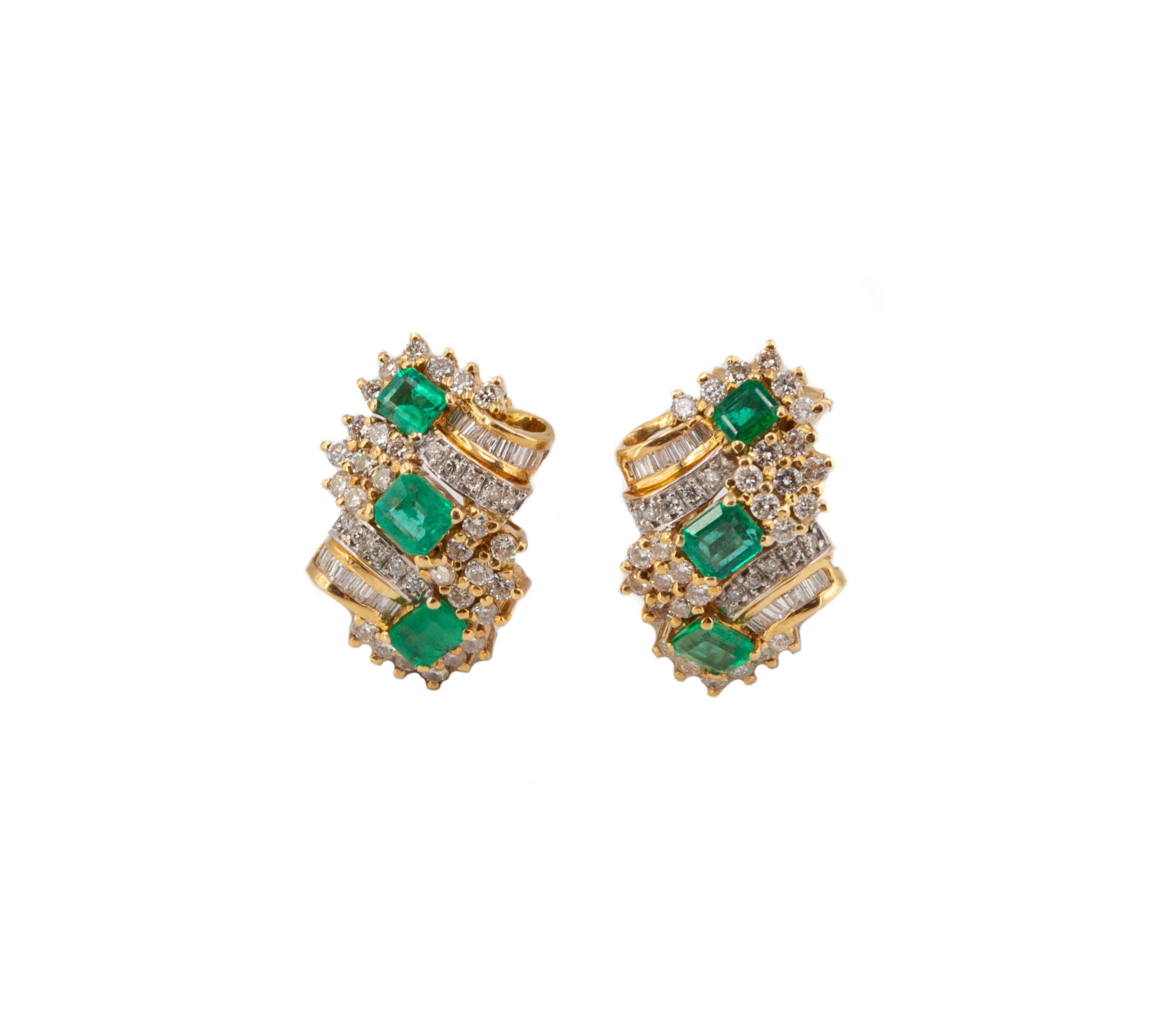 18K GOLD EMERALD DIAMOND EARRINGS 28d47d