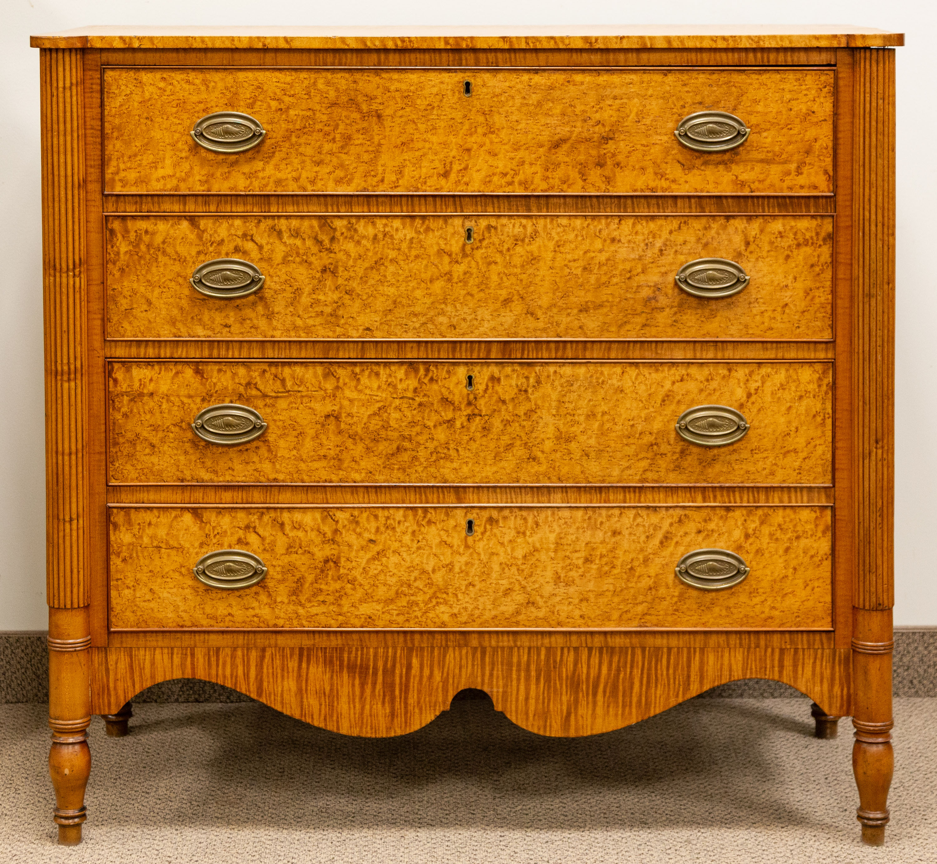 COUNTRY SHERIDAN CURLY MAPLE CHEST