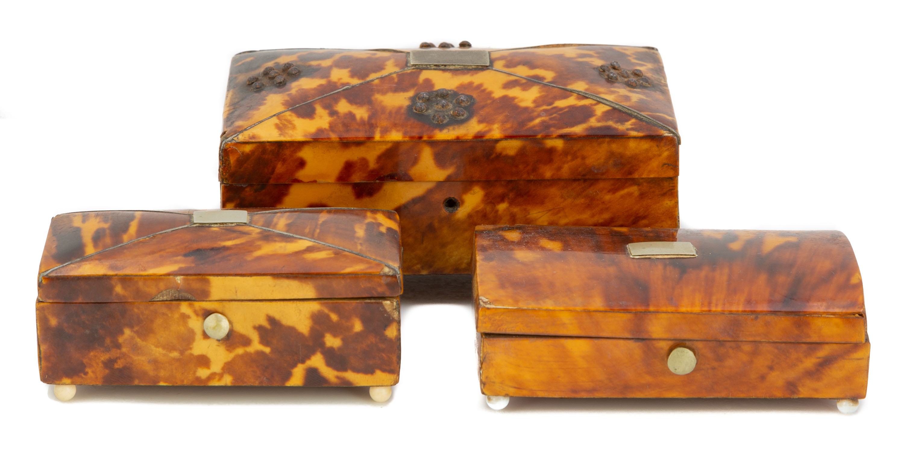 (3) MINIATURE SHELL DRESSER BOXES