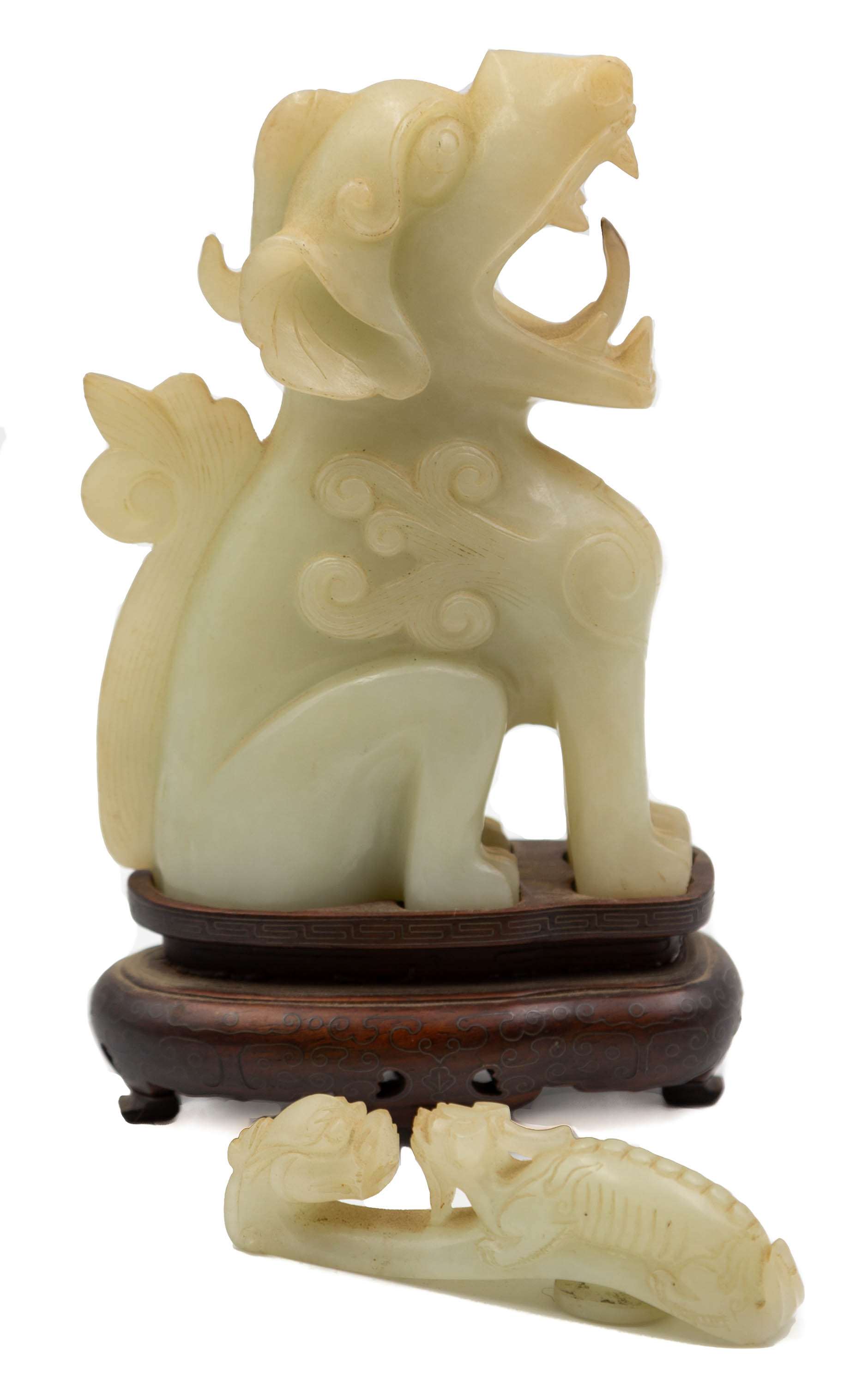 CHINESE CARVED JADE FOO DOG DRAGON 28d588