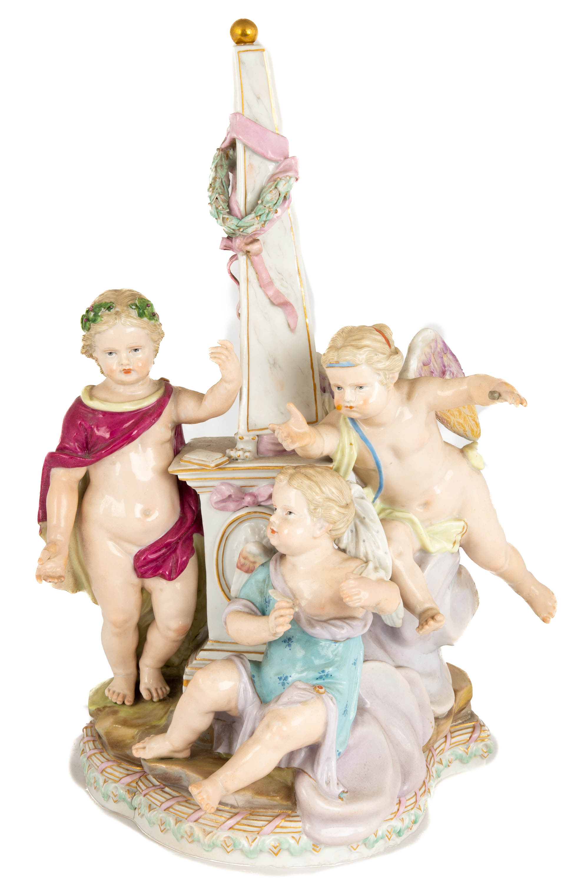 MEISSEN FIGURAL GROUP WITH OBELISK 19th