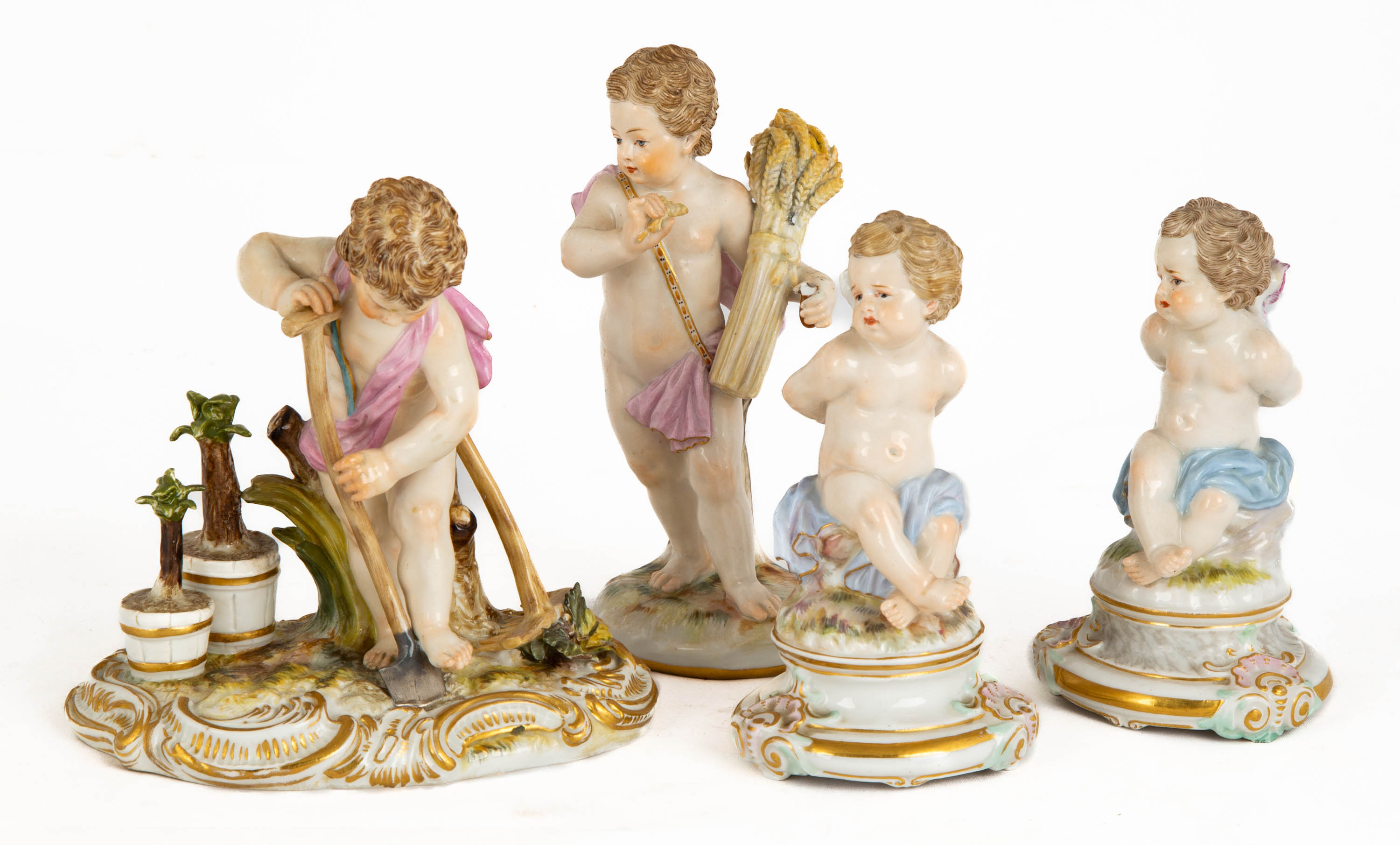 (4) MEISSEN PUTTO GROUPS 19th century.