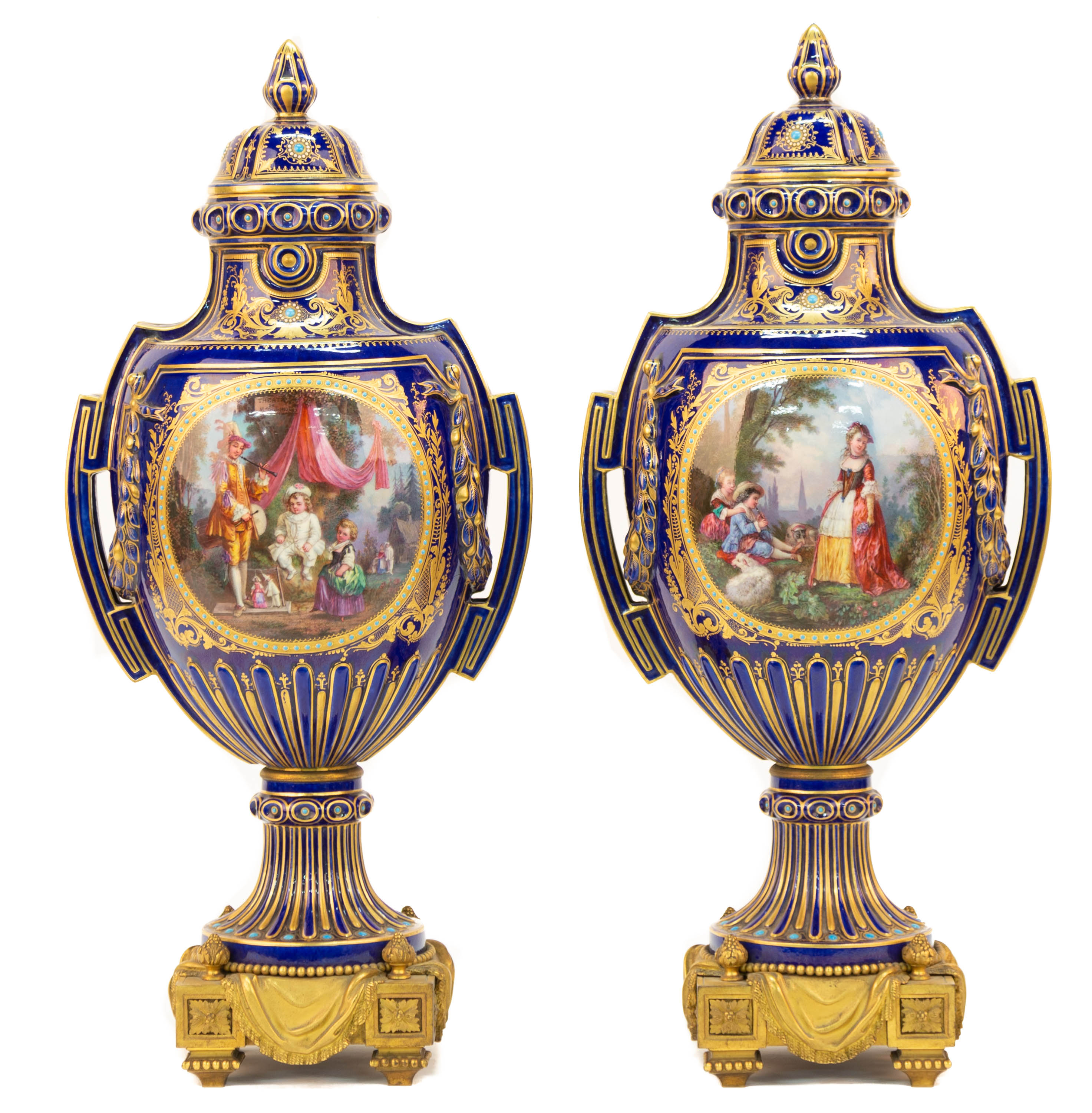 PAIR OF FINE SEVRES STYLE VASES
