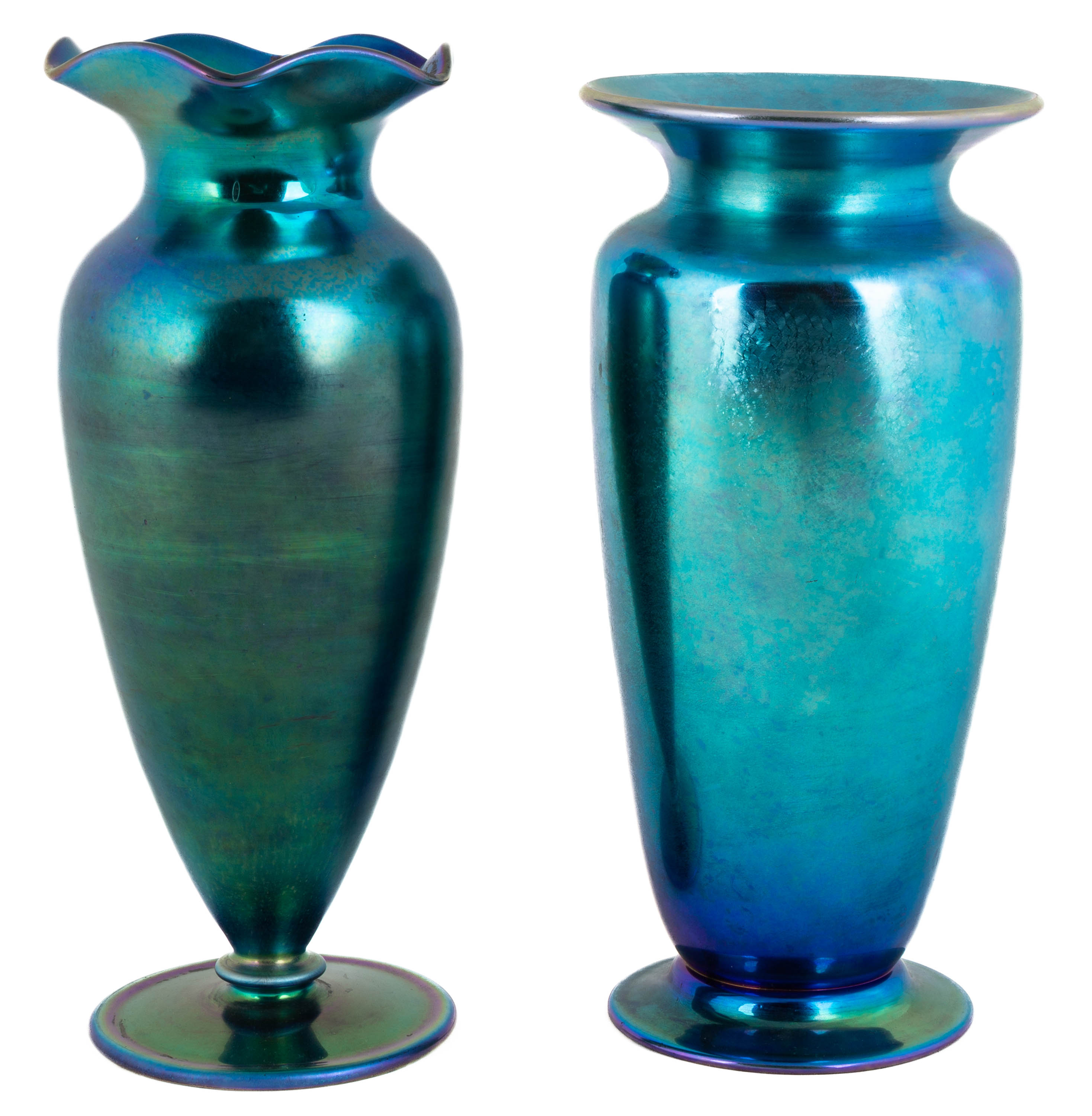  2 STEUBEN BLUE AURENE VASES Corning  28d62f