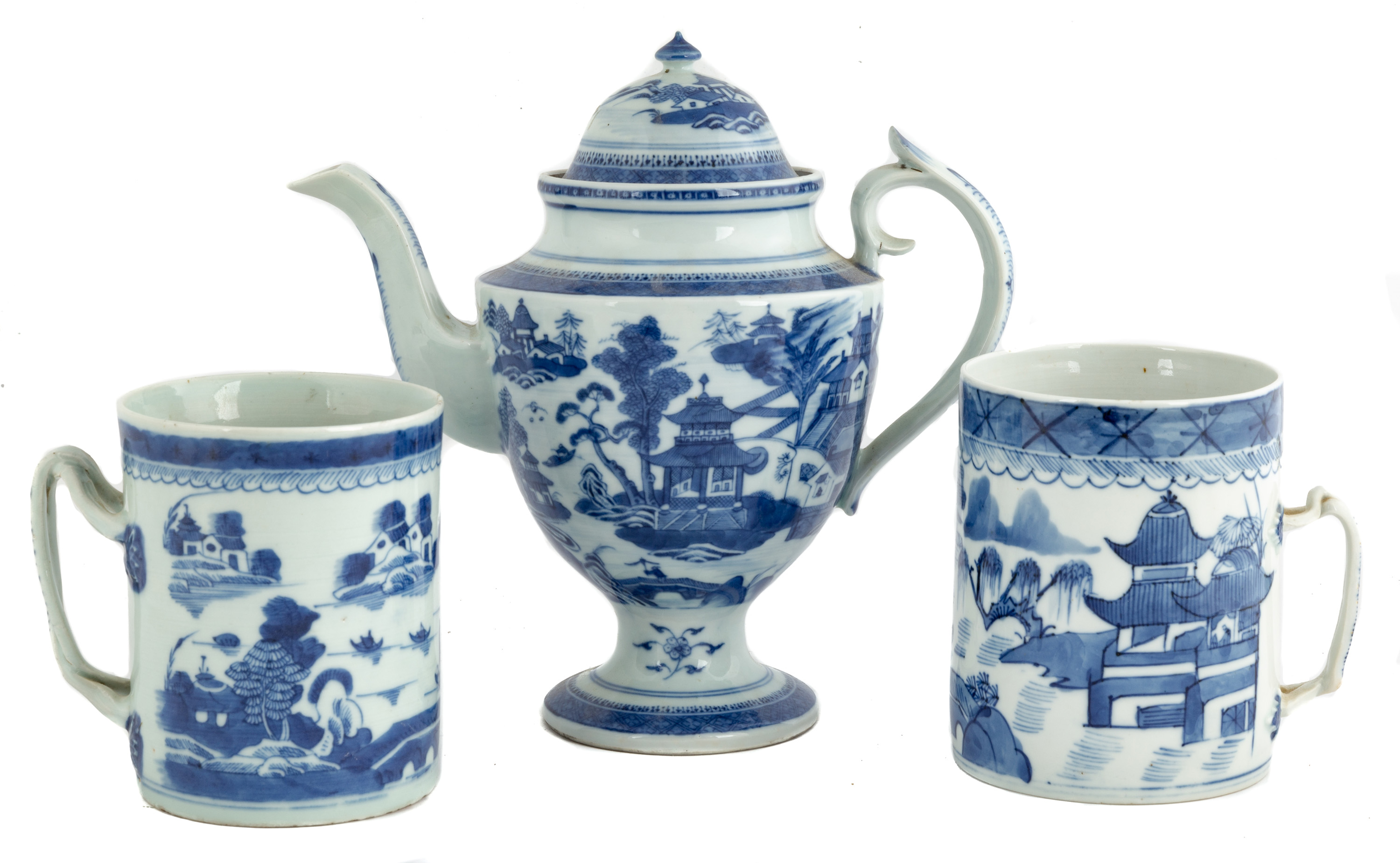 CANTON TEAPOT AND TANKARDS 19th