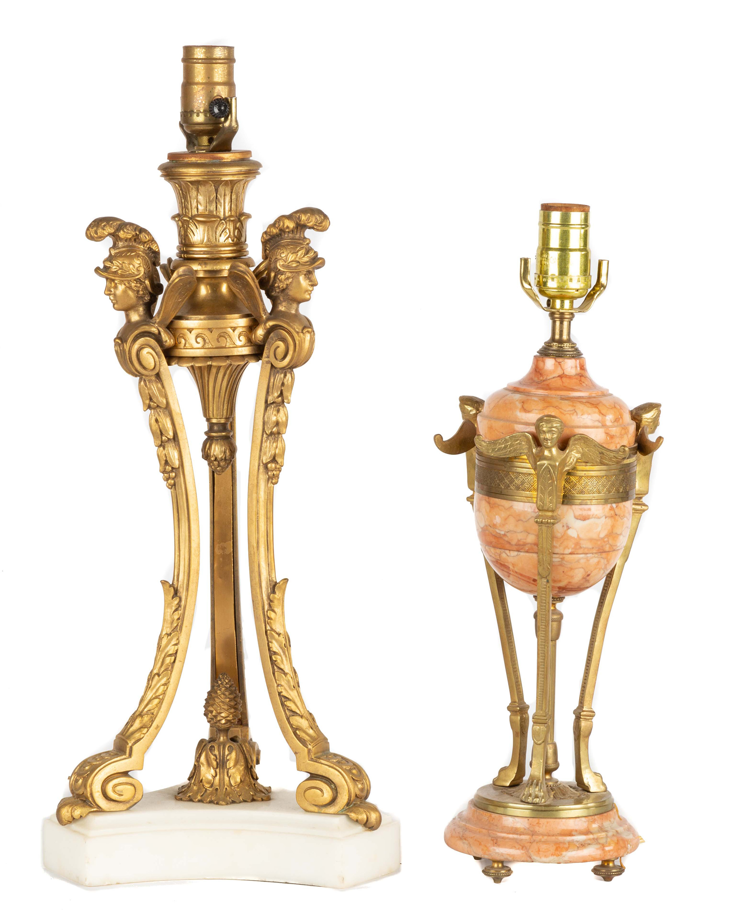 TWO FRENCH GILT BRONZE AND MARBLE 28d6d9