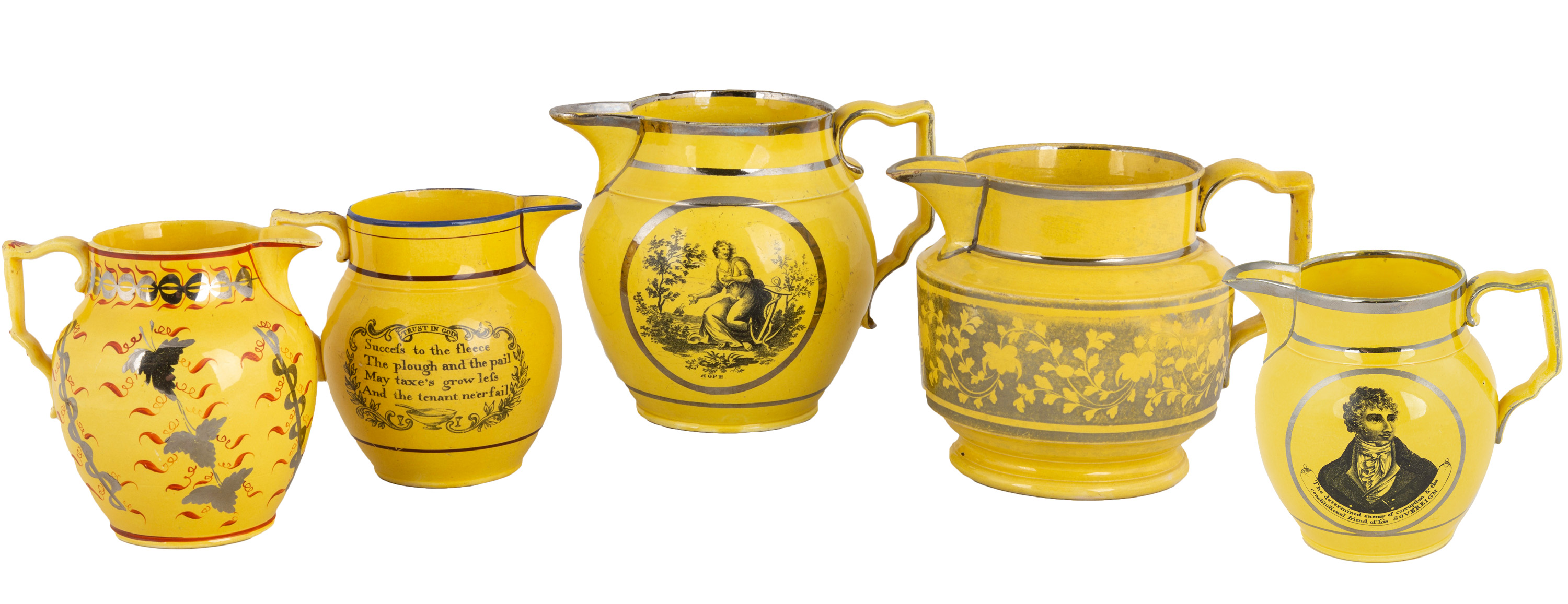 GROUP OF YELLOW LUSTERWARE PITCHERS