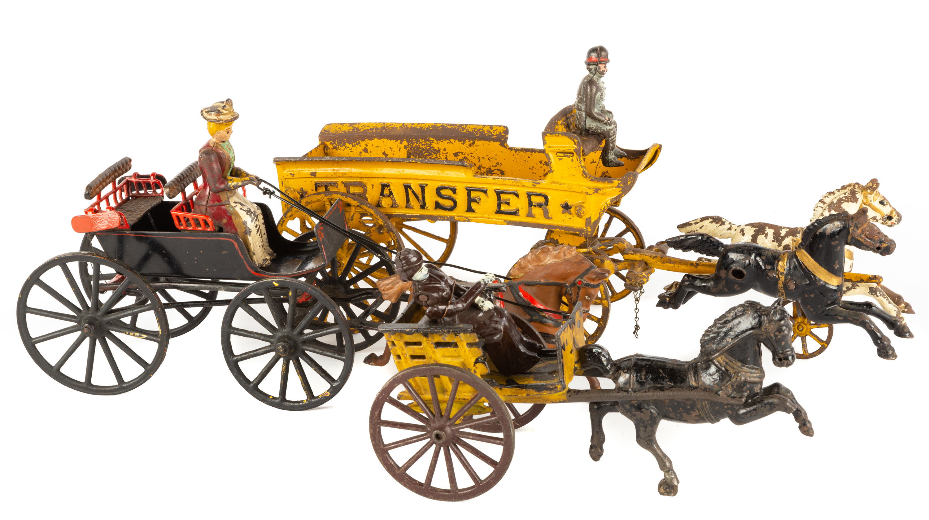  3 CAST IRON HORSE DRAWN CARRIAGES 28d787