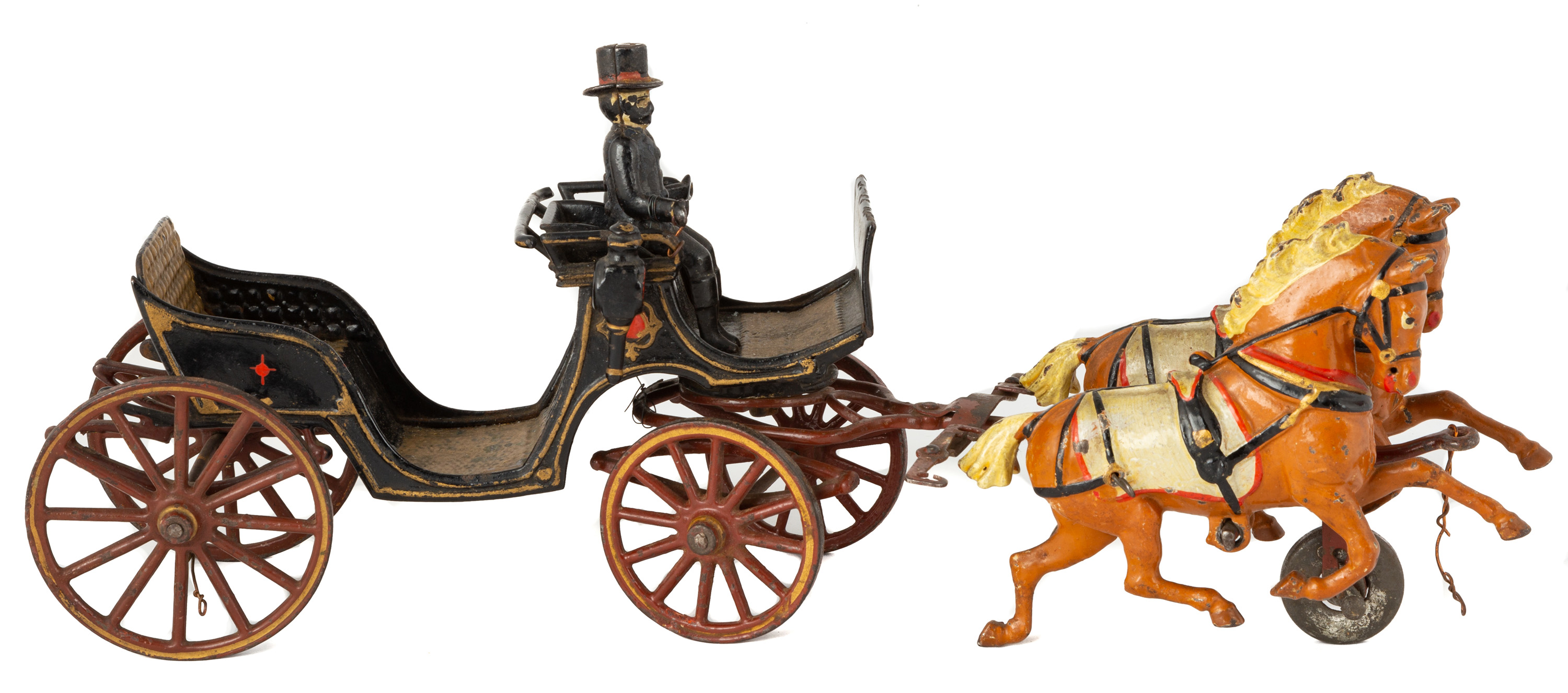 CAST IRON TOY HORSE DRAWN CARRIAGE AND